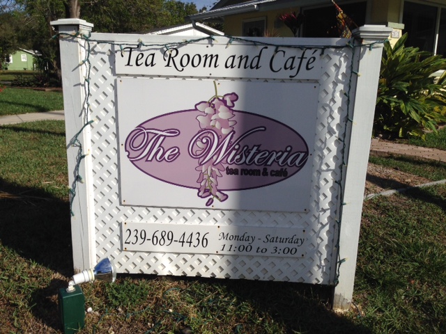 Sign in front of the Wisteria Tea Room