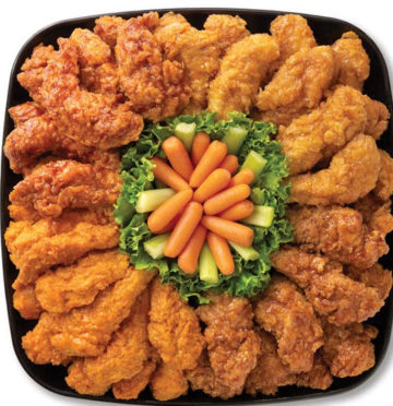 The chicken tender platter with various sauces