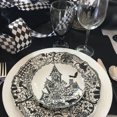 black and white dinner plate