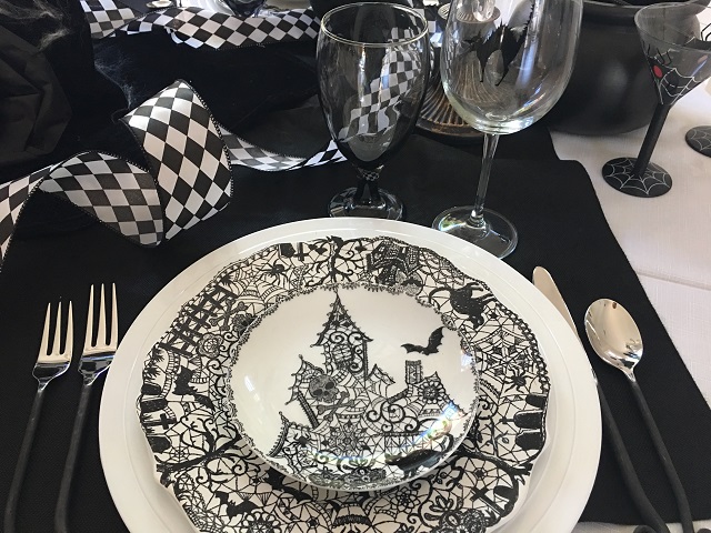 black and white dinner plate