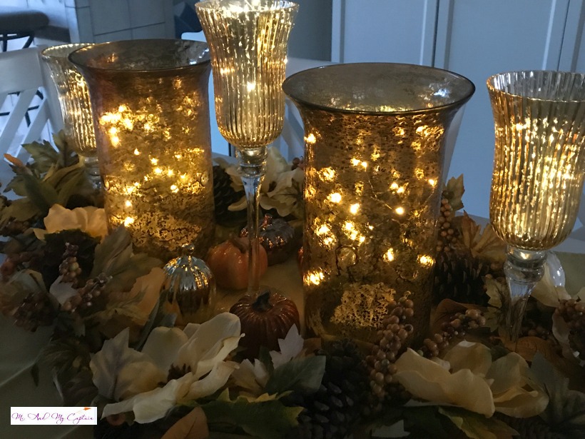 centerpiece vignette with leave red gold
