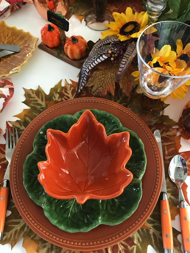 Leaves of Autumn tablescape.