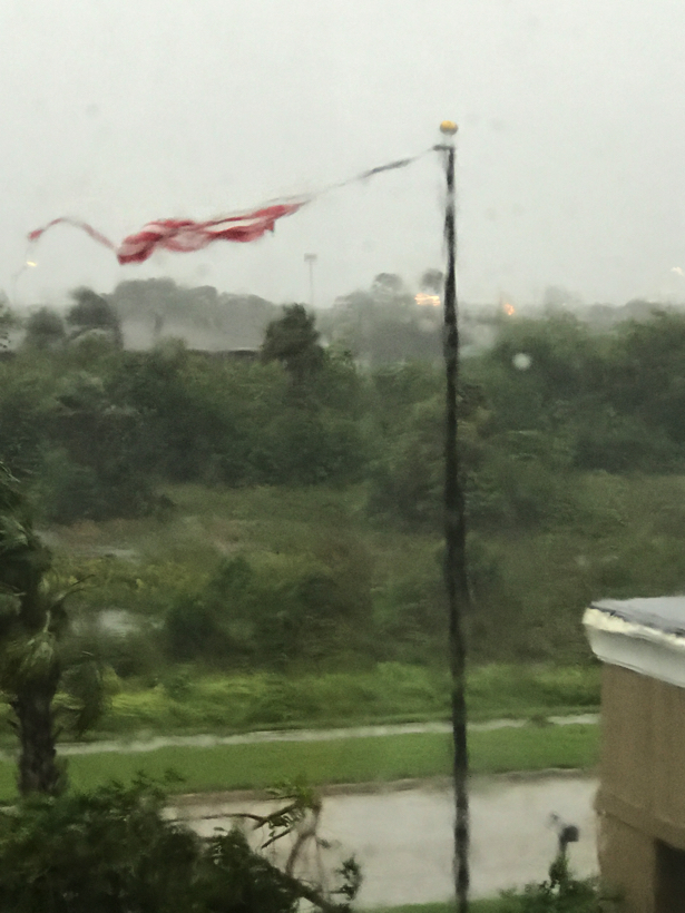 Shreded American Flag waving in the winds of Hurricane Irma.