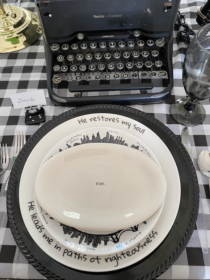 place setting with typewriter