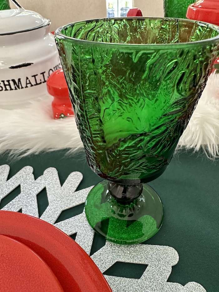German Christmas tablescape setting emerald green water goblet