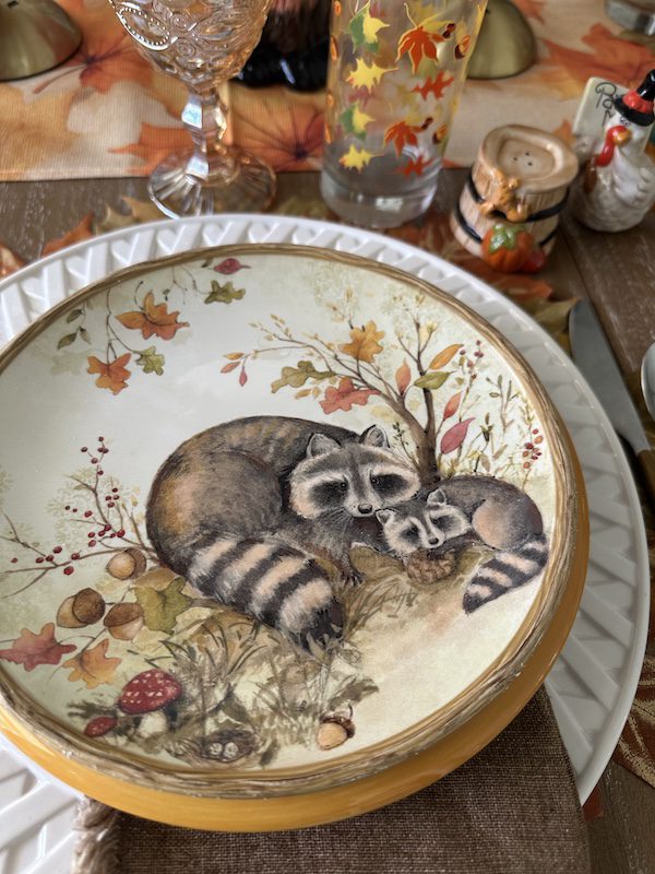 autumn raccoons on salad plate