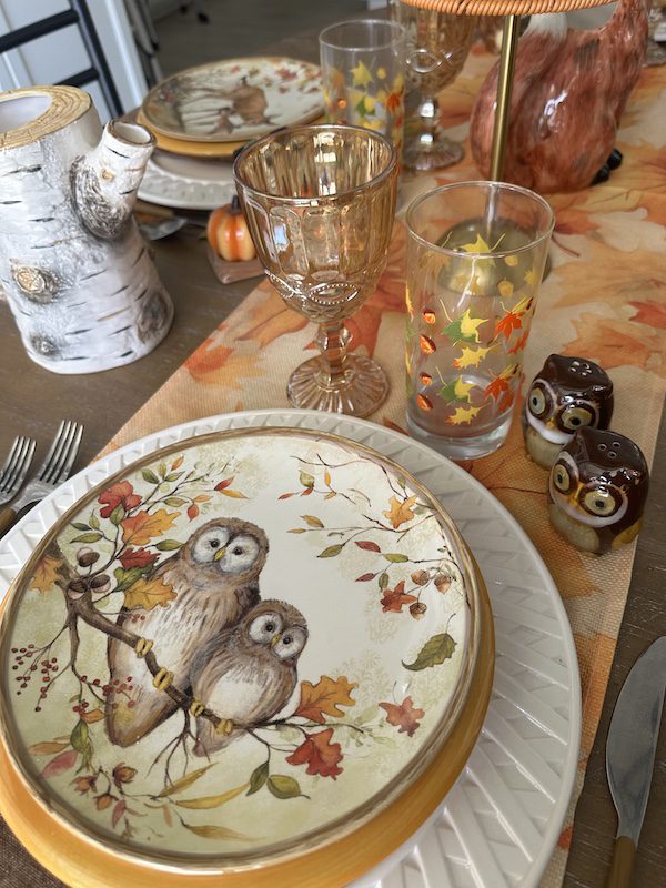 autumnal leaves on glassware