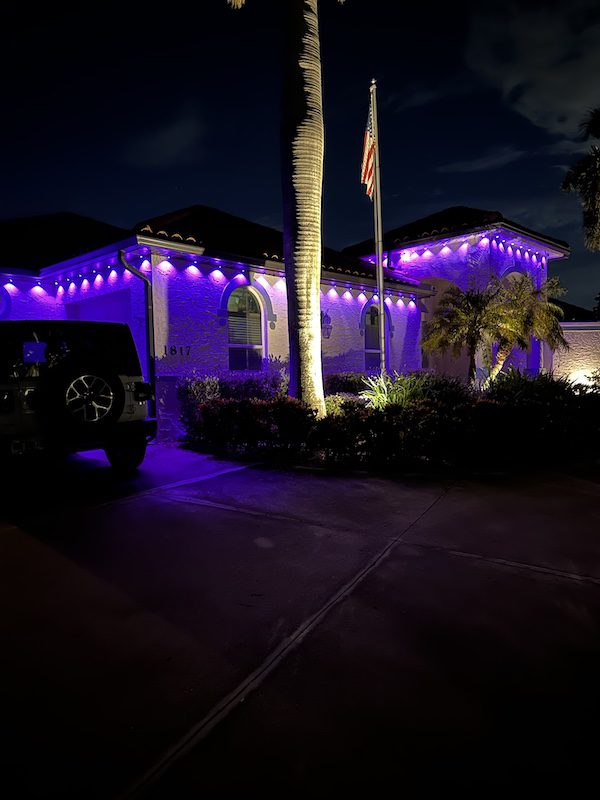purple govee lights at twilight 